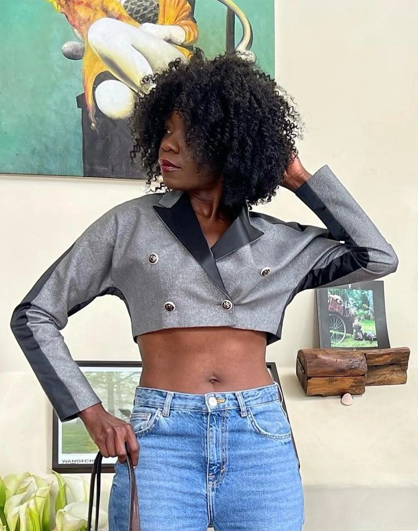 Cropped Jacket - Silver Tone Front Cropped Jacket - Silver Tone