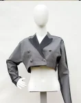 Cropped silver colored jacket front view