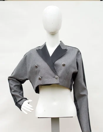 Cropped silver colored jacket front view