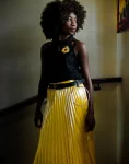 Metallic Yellow Pleated Skirts