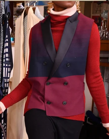 Half bare maroon vest jacket front view