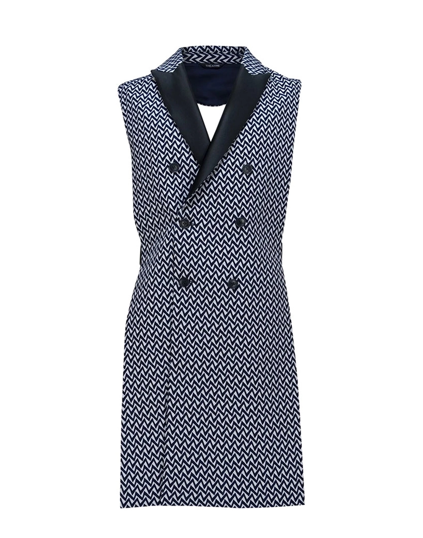 long-bare-back-herringbone-pattern-vest-jacket-closeup Long Vest Jacket - Herringbone, Open Back