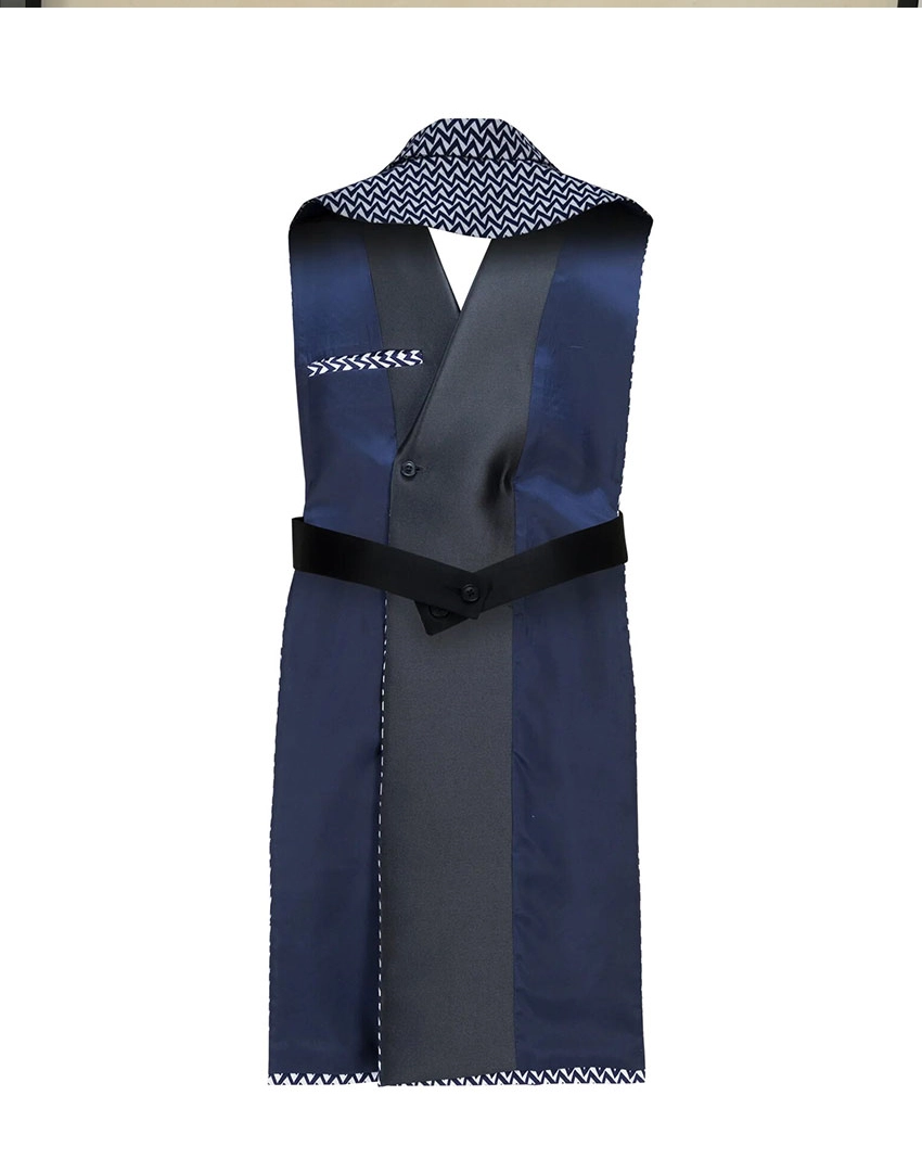 long-bare-back-herringbone-pattern-vest-jacket-model Model wearing long bare back herringbone pattern vest jacket