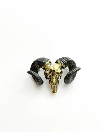 Aries Ram Skull Brooch in White Brass