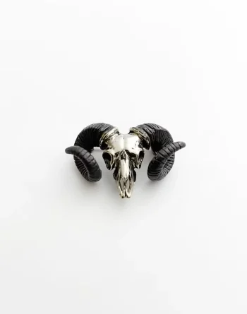 Aries Ram Skull Brooch in White Bronze