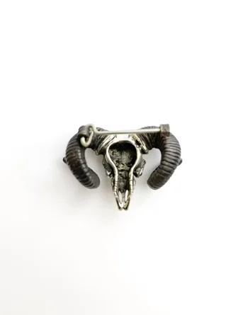 Aries Ram Skull Brooch in White Bronze