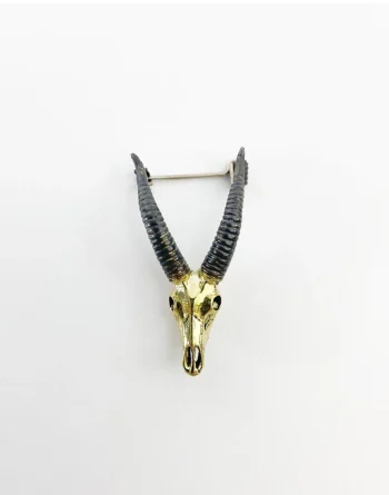 Goat Skull Brooch In White Brass