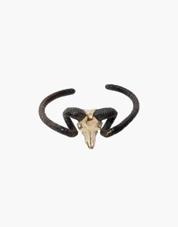 Ram Goat Skull Bangle - White Bronze & Blackened Horns