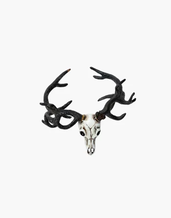 Stag Deer Skull Brass Bangle - Hand-Painted Enamel, gothic animal skull bracelet, detailed antlers, artisan jewelry