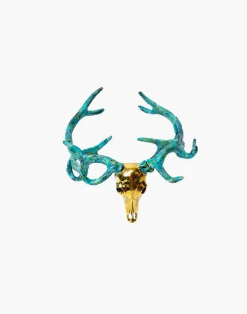 Stag Deer Skull Brass Bangle - Patina Antlers