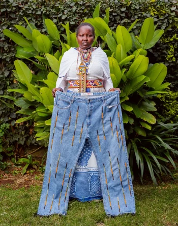 Upcycled Hand-Beaded Straight Fit