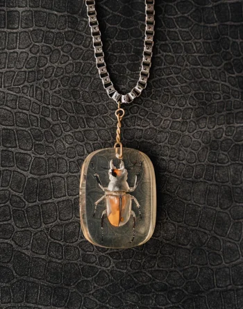 Stag Beetle In Resin – Silver Chain