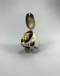 White Bronze Skull Ring and Brass Brain Pendant Necklace