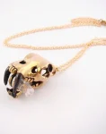 Brass Saber Tooth Skull Pendant Necklace Sided