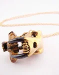Brass Saber Tooth Skull Pendant Necklace Sided