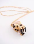 Brass Saber Tooth Skull Pendant Necklace