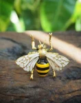 Flying Bee Ring – Brass With White Enamel Wings Clean