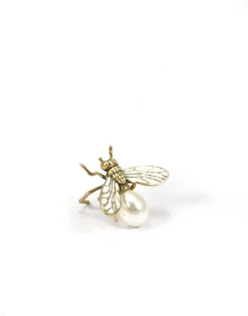 Flying Fly Ring - Brass With Enamel Wings & Mother Of Pearl