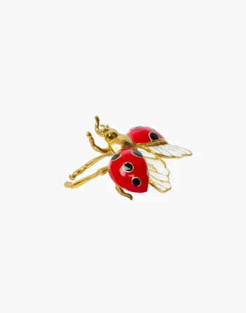 Flying Ladybug Ring - Brass With White Enamel Wings