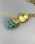 Patina Skull And Golden Brass Brain Pendant