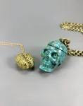Patina Skull And Golden Brass Brain Pendant