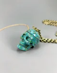 Patina Skull And Golden Brass Brain Pendant