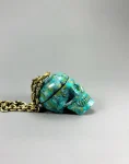 Patina Skull And Golden Brass Brain Pendant