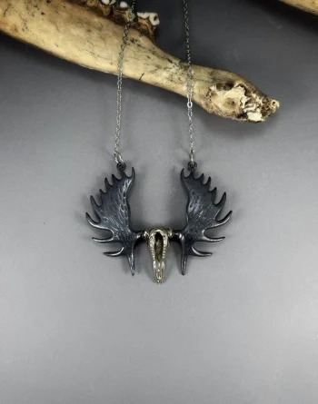 Moose Skull Pendant Necklace - White Bronze