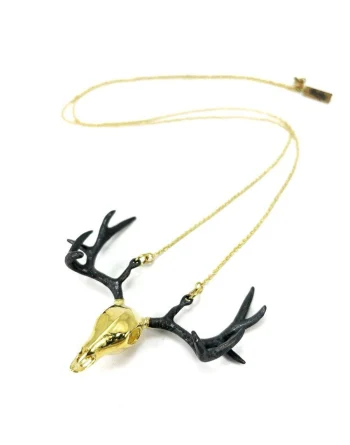 Golden Stag Skull Pendant Necklace - Brass
