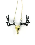 Golden Stag Skull Pendant Necklace - Brass