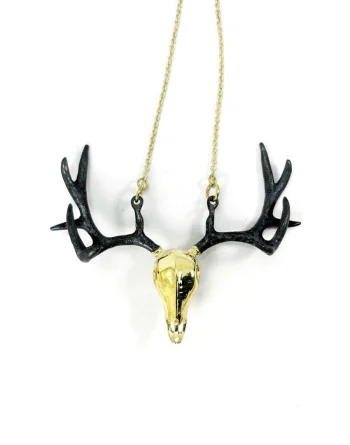Golden Stag Skull Pendant Necklace - Brass