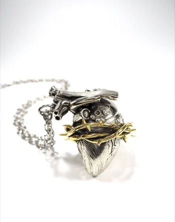Heart of Golden Thorns Necklace in White Bronze