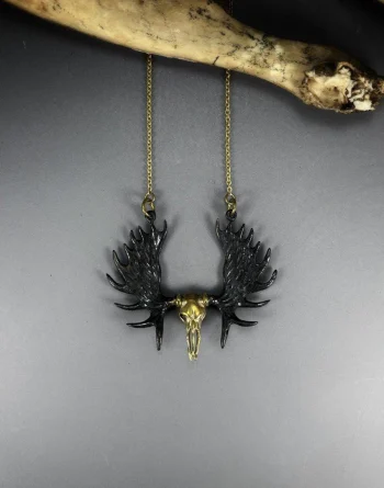 Golden Moose Skull Pendant Necklace in Brass