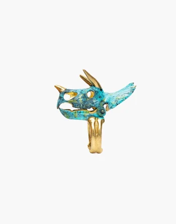 Patina Triceratops Dinosaur Skull Ring