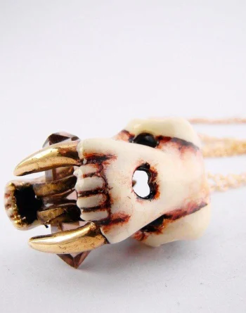 Realistic Saber Tooth Skull Pendant Necklace