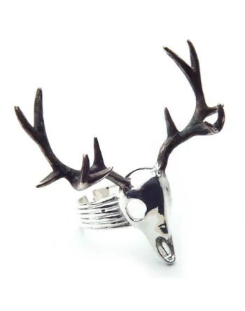 Stag Skull Ring - White Bronze