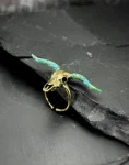 Taurus Bull Skull Ring - Deep Green Patina