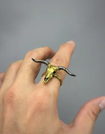 Taurus Bull Skull Ring - In White Brass