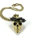 Blackened Crown of Thorns, Golden Brass Skull Necklace