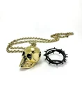 Blackened Crown of Thorns, Golden Brass Skull Necklace