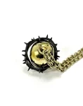 Blackened Crown of Thorns, Golden Brass Skull Necklace