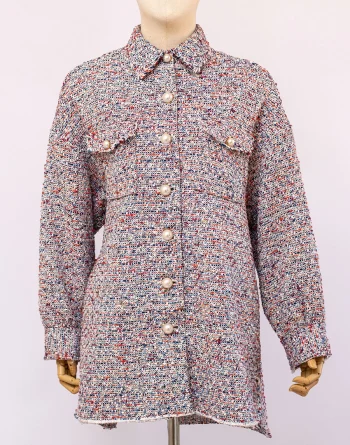 Tweed Buttoned Jacket With Rough Finishing