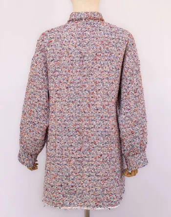 Tweed Buttoned Jacket With Rough Finishing