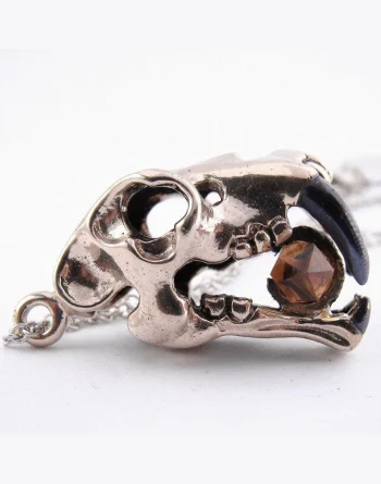 White Bronze Saber Tooth Skull Pendant Necklace