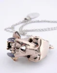 White Bronze Saber Tooth Skull Pendant Necklace Side