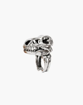 White Bronze T-Rex Dinosaur Skull Fossil Ring - Jurassic