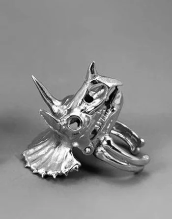 White Bronze T-Rex Dinosaur Skull Ring - Jurassic