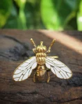 Flying Fly Ring in Brass With White Enamel Wings