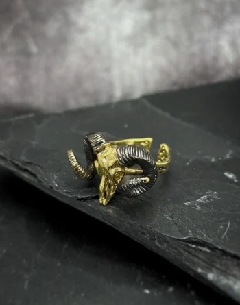 Zodiac Aries Ram - Brass Skull Ring