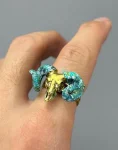 Zodiac Aries Ram Skull, Patina Green Ring BG